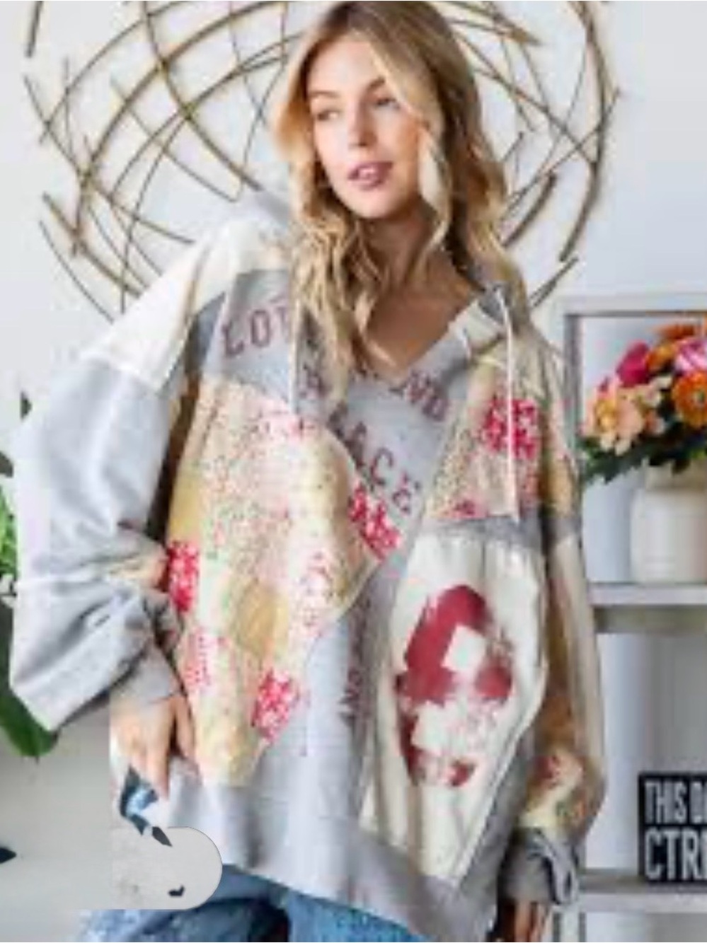 Oli & Hali Gray Hoodie with Pink Floral Patchwork